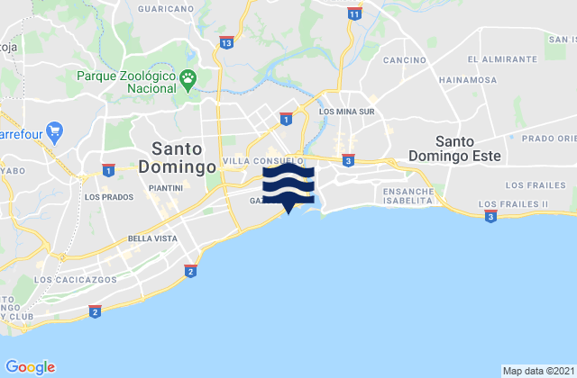 Carte des horaires des marées pour Santo Domingo, Dominican Republic