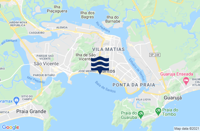 Carte des horaires des marées pour Santos, Brazil