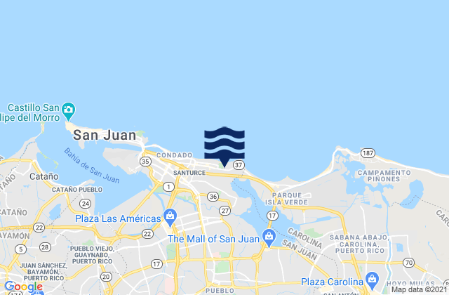 Carte des horaires des marées pour Santurce Barrio, Puerto Rico