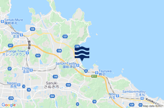 Carte des horaires des marées pour Sanuki-shi, Japan
