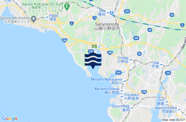 Carte des horaires des marées pour Sanyōonoda Shi, Japan