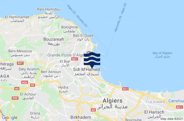 Carte des horaires des marées pour Saoula, Algeria