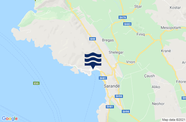 Carte des horaires des marées pour Sarandë, Albania