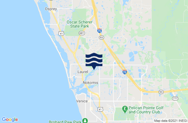 Carte des horaires des marées pour Sarasota County, United States