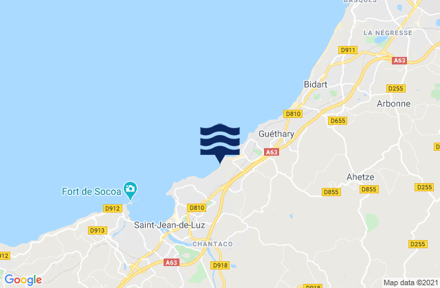 Carte des horaires des marées pour Sare, France
