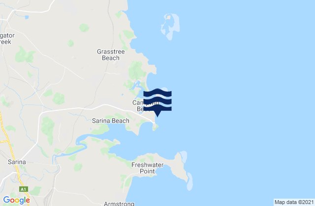 Carte des horaires des marées pour Sarina Beach, Australia