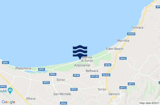 Carte des horaires des marées pour Sassari, Italy