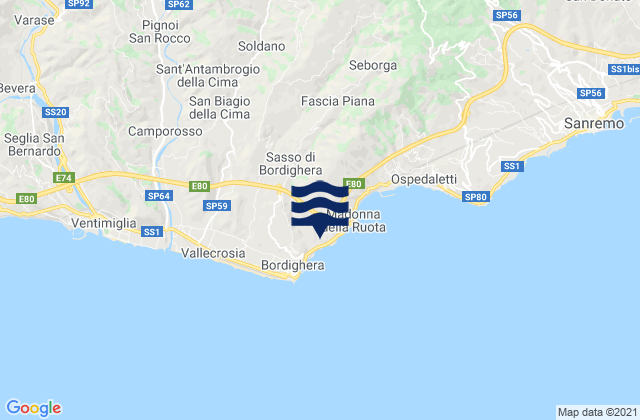 Carte des horaires des marées pour Sasso di Bordighera, Italy