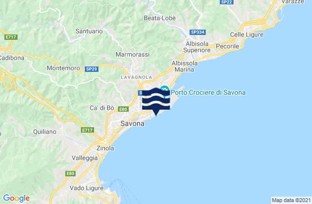 Carte des horaires des marées pour Savona, Italy
