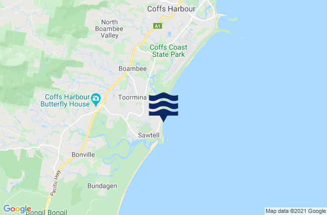Carte des horaires des marées pour Sawtell, Australia