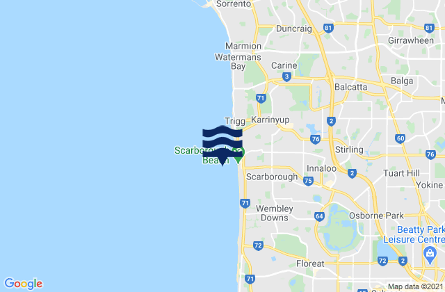 Carte des horaires des marées pour Scarborough Beach, Australia