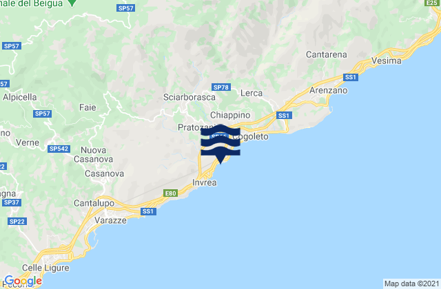 Carte des horaires des marées pour Sciarborasca, Italy