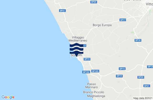 Carte des horaires des marées pour Scoglitti, Italy