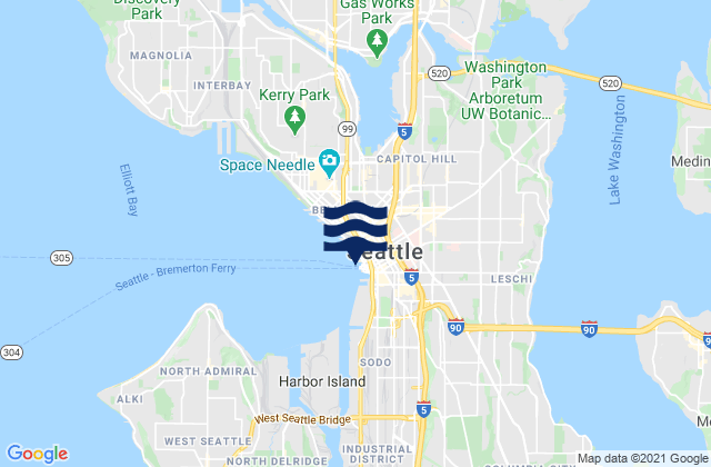 Carte des horaires des marées pour Seattle (madison St ) Elliott Bay, United States