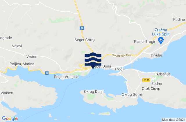 Carte des horaires des marées pour Seget, Croatia