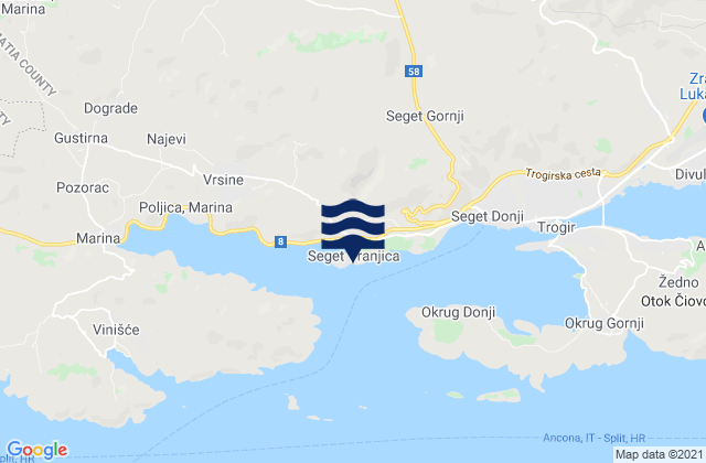Carte des horaires des marées pour Seget Vranjica, Croatia