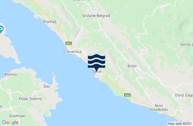 Carte des horaires des marées pour Selce, Croatia