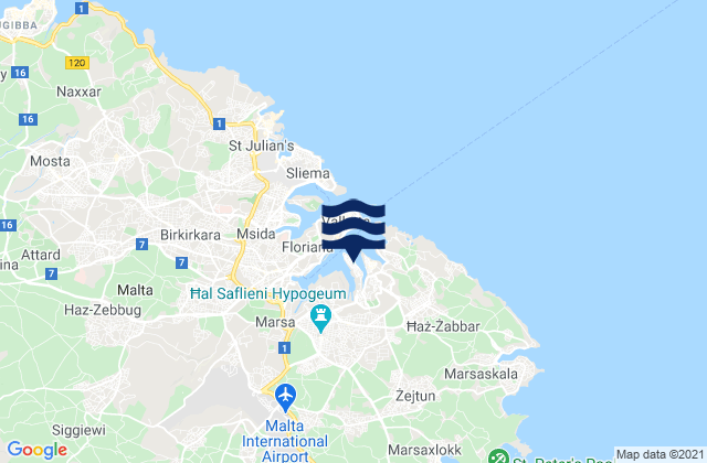 Carte des horaires des marées pour Senglea, Malta