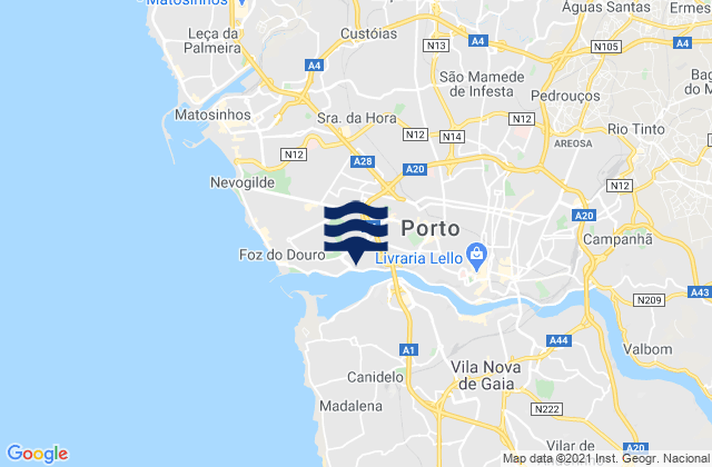 Carte des horaires des marées pour Senhora da Hora, Portugal