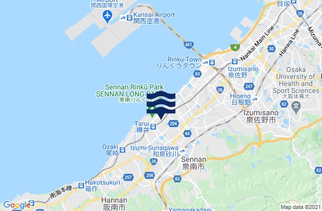 Carte des horaires des marées pour Sennan Shi, Japan