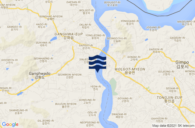 Carte des horaires des marées pour Seonwon, South Korea