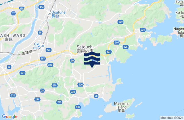 Carte des horaires des marées pour Setouchi Shi, Japan