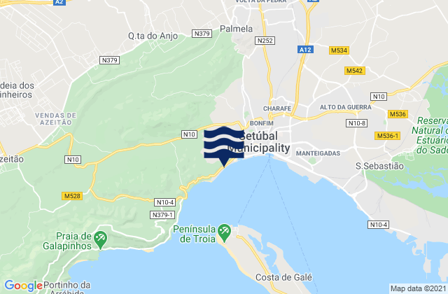 Carte des horaires des marées pour Setúbal, Portugal