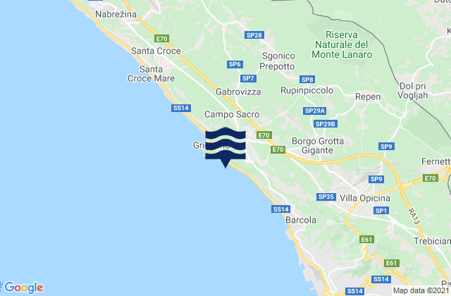 Carte des horaires des marées pour Sgonico, Italy
