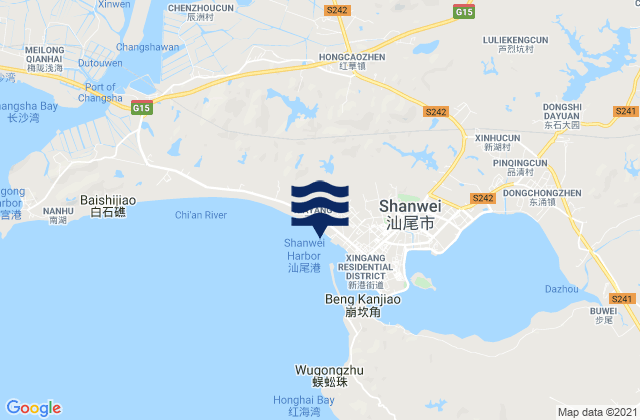 Carte des horaires des marées pour Shanwei, China