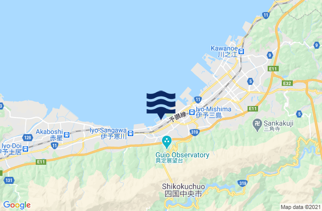 Carte des horaires des marées pour Shikoku-chūō Shi, Japan