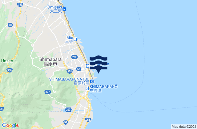 Carte des horaires des marées pour Shimabara Shimabara Kaiwan, Japan
