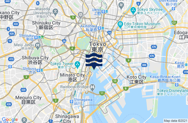 Carte des horaires des marées pour Shinjuku-ku, Japan