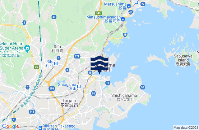 Carte des horaires des marées pour Shiogama, Japan