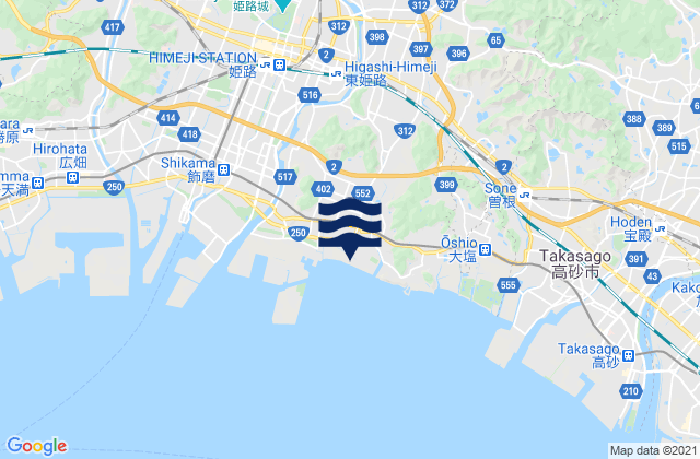 Carte des horaires des marées pour Shirahamachō-usazakiminami, Japan