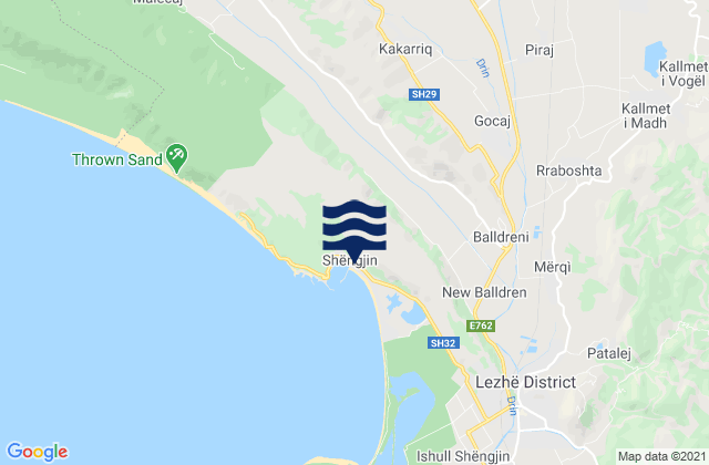 Carte des horaires des marées pour Shëngjin, Albania