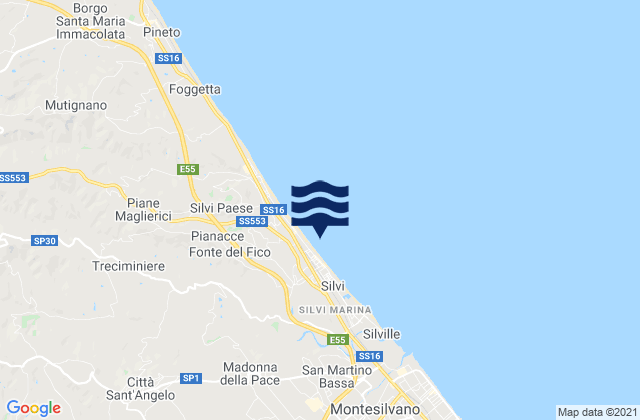 Carte des horaires des marées pour Silvi, Italy