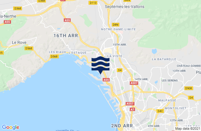 Carte des horaires des marées pour Simiane-Collongue, France