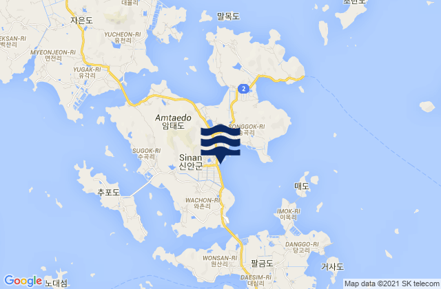 Carte des horaires des marées pour Sinan-gun, South Korea