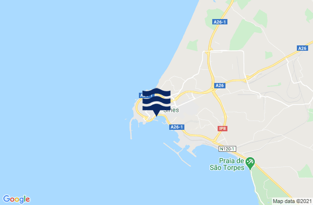 Carte des horaires des marées pour Sines, Portugal
