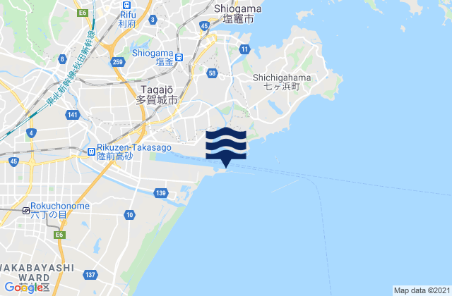 Carte des horaires des marées pour Siogama-Sendai, Japan