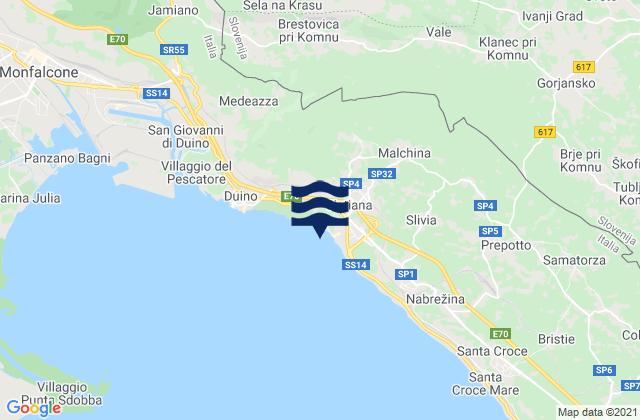 Carte des horaires des marées pour Sistiana-Visogliano, Italy
