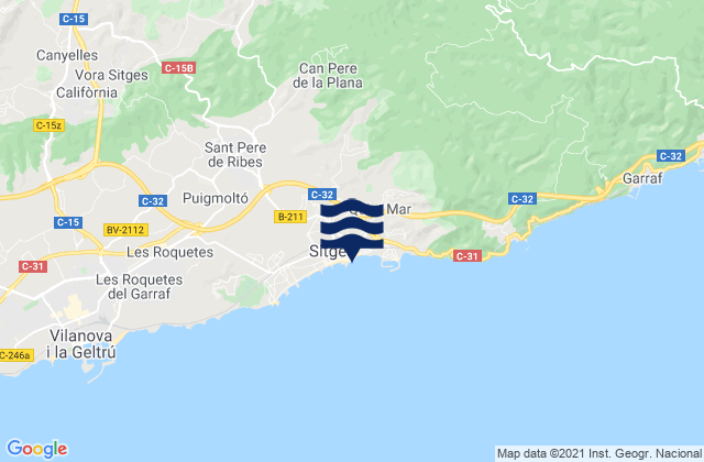 Carte des horaires des marées pour Sitges, Spain
