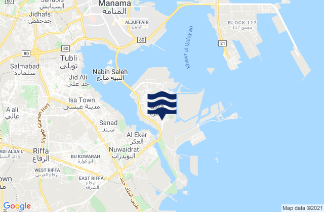 Carte des horaires des marées pour Sitrah, Bahrain
