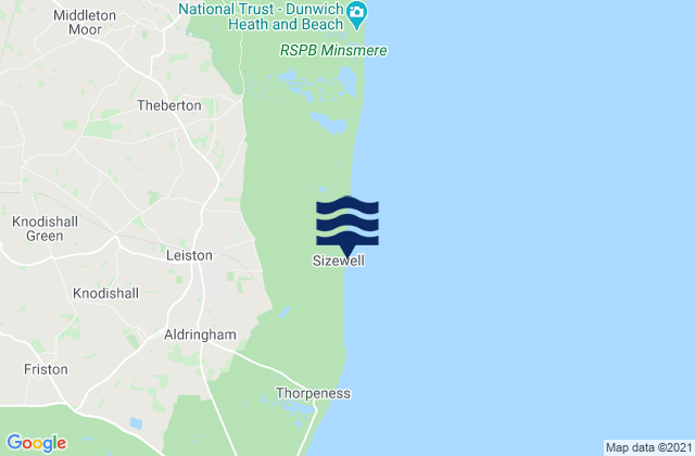 Carte des horaires des marées pour Sizewell Beach, United Kingdom