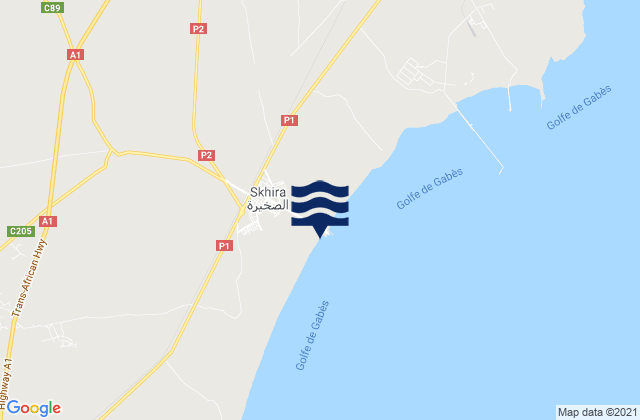 Carte des horaires des marées pour Skhira, Tunisia