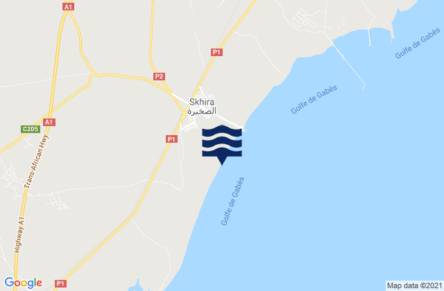 Carte des horaires des marées pour Skhira, Tunisia