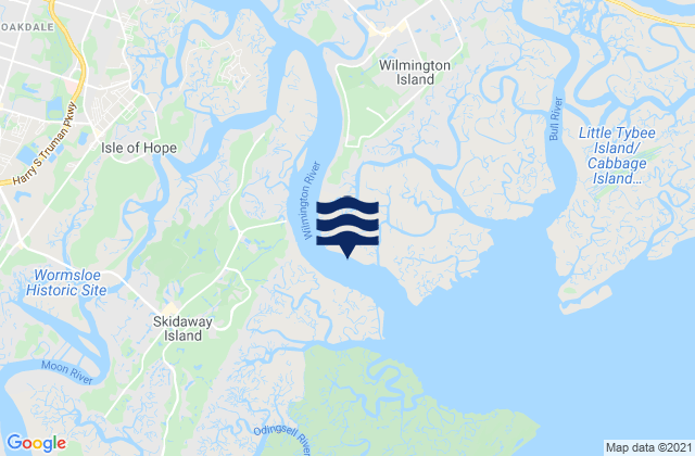 Carte des horaires des marées pour Skidaway Island N End Wilmington River, United States