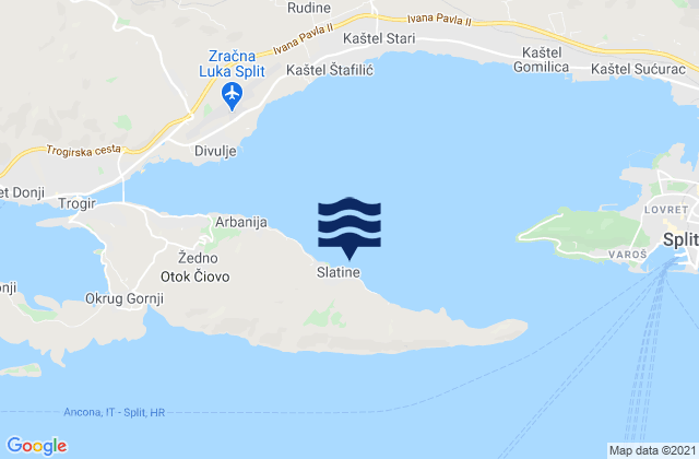 Carte des horaires des marées pour Slatine, Croatia