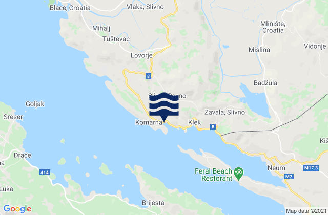 Carte des horaires des marées pour Slivno, Croatia