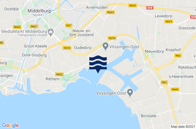 Carte des horaires des marées pour Sloehaven, Netherlands